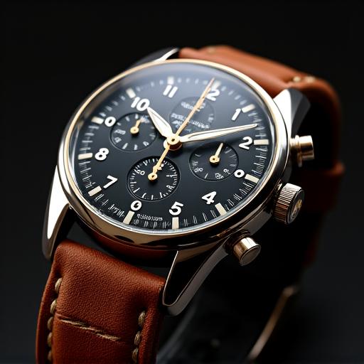 A stylish aviator's chronograph watch with a leather strap.
