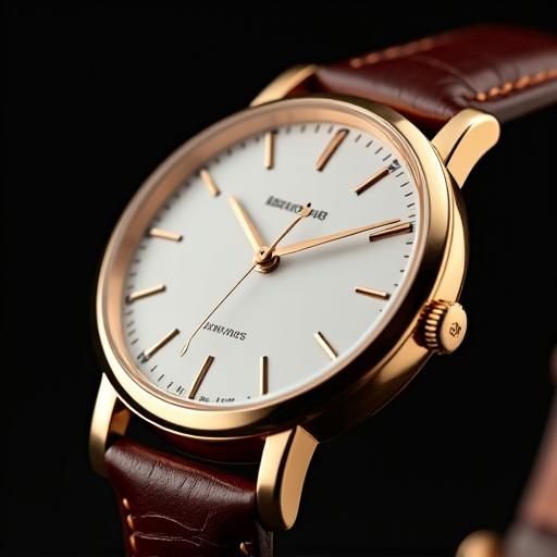 An elegant gold dress watch with a simple white dial.